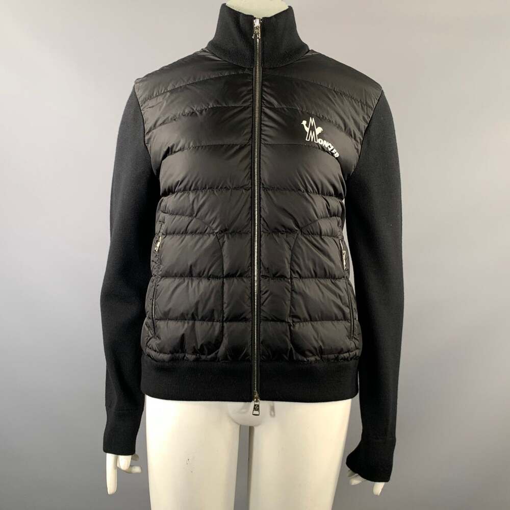 MONCLER Size L Black Polyamide Quilted Down Filled Jacket Outdoor